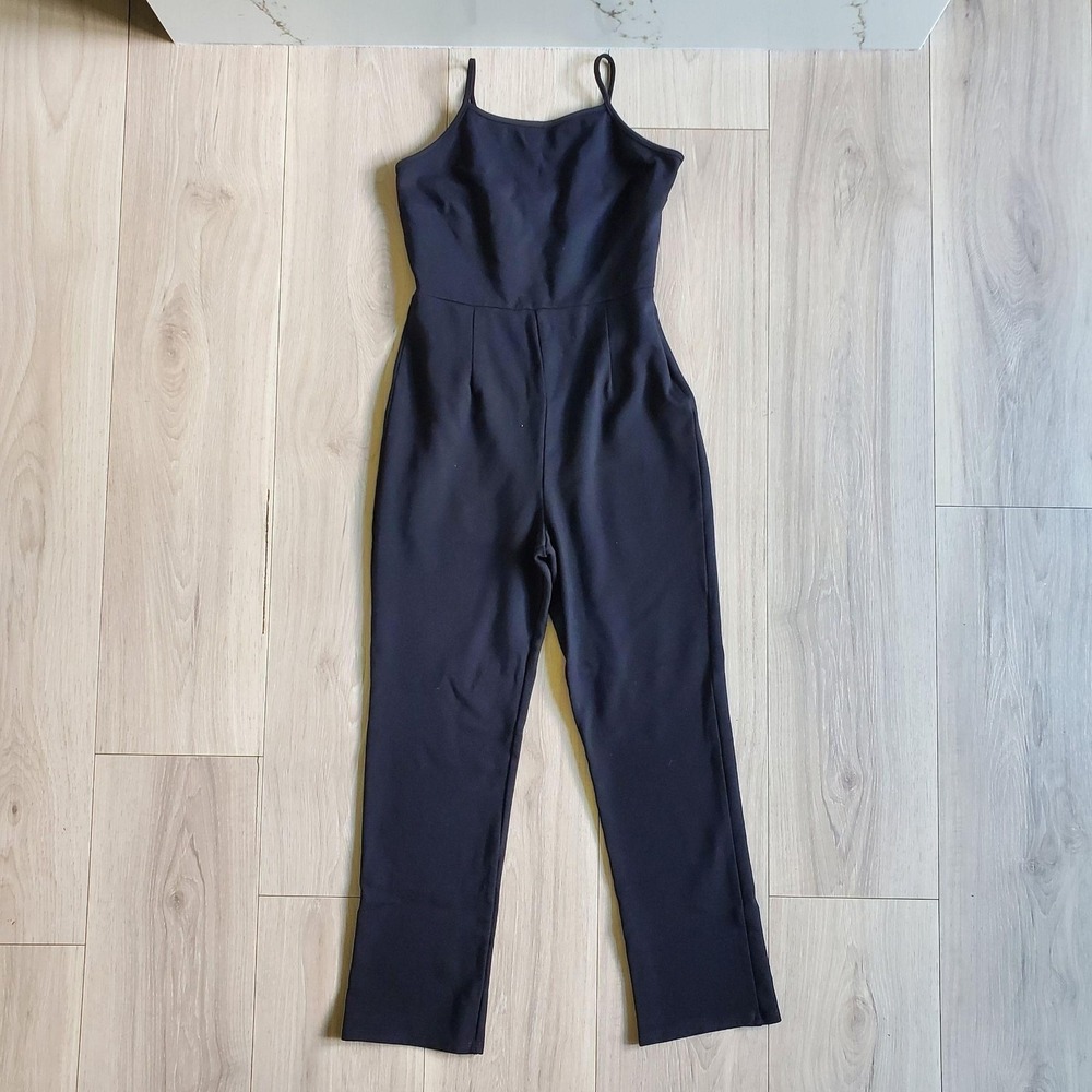 Free Press Jumpsuit Womens XS Black Jersey Scoop Neck Strappy Stretch Casual